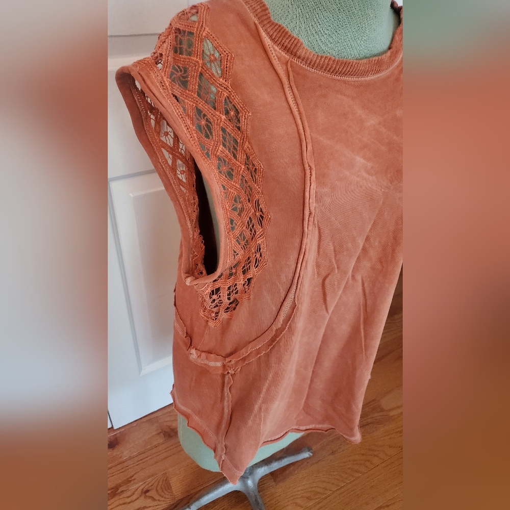 Free People Rust Sleeveless Lace Tank Top - Picture 2 of 5